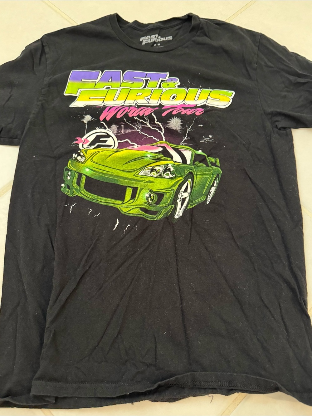 Fast & Furious World Tour Men’s Teen Black Cotton Crewneck T-Shirt Size Medium